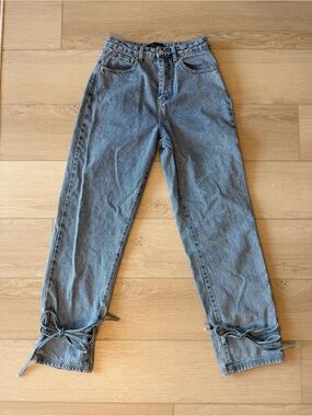 White Fox Boutique Light Blue Boyfriend Jeans with Ankle Ties